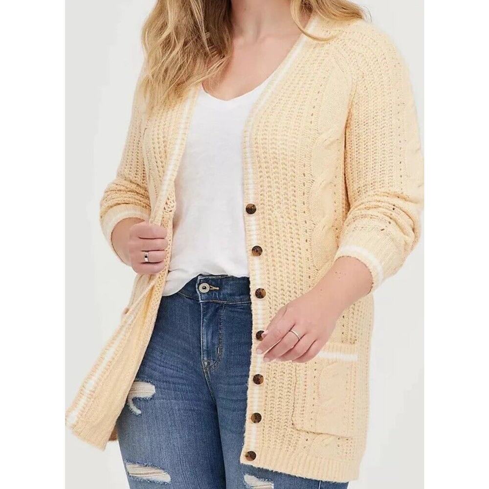 NWT Torrid Womens Cardigan Size 3 Raglan Cable Button Front Sweater Sand